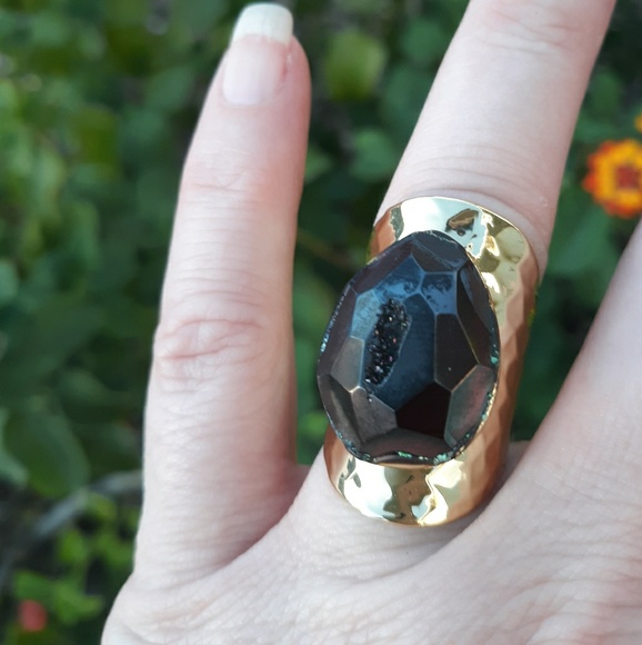 New Titanium Window Druzy Adjustable Gold Ring. - Picture 4 of 8